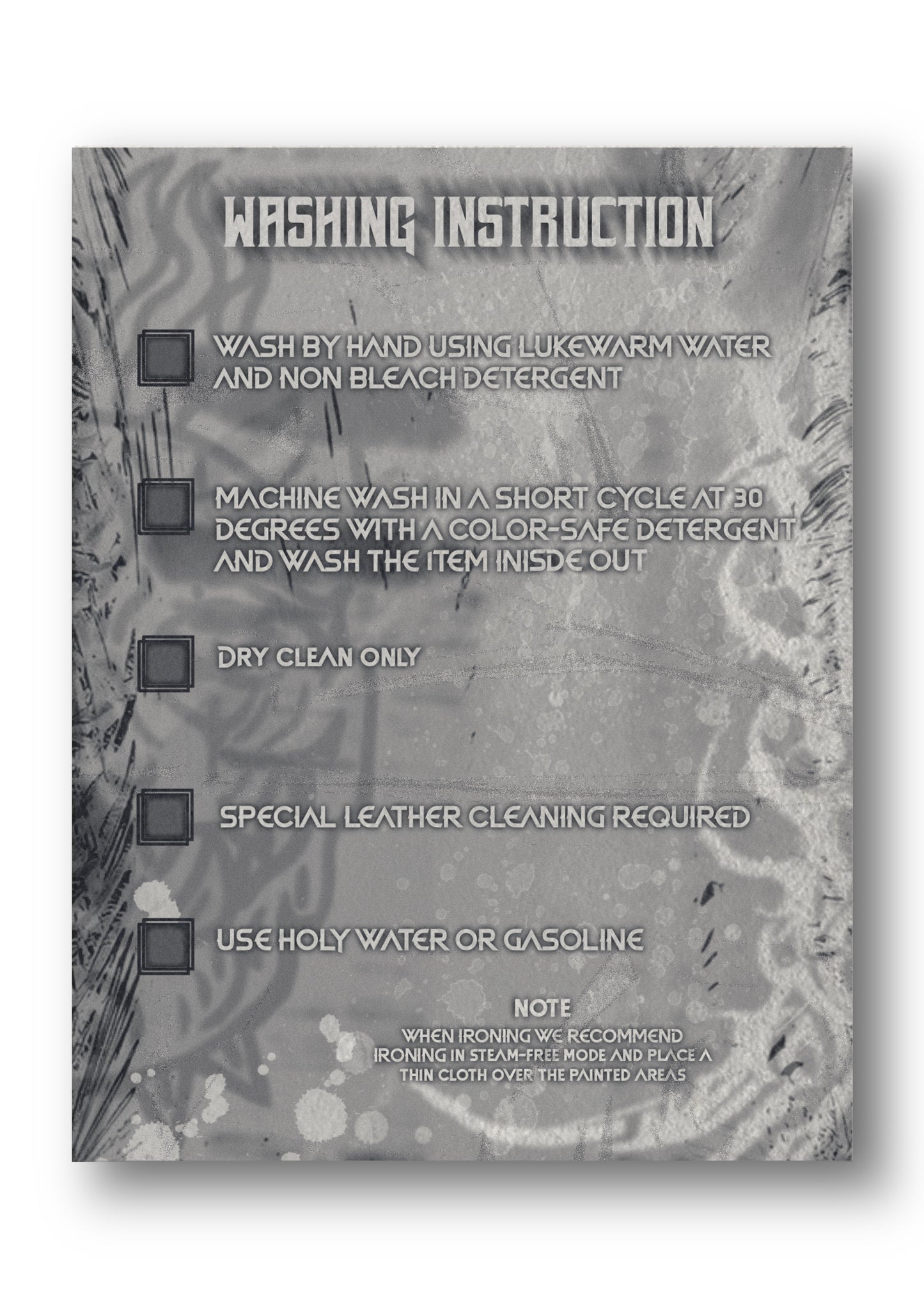Washing Instruction Card